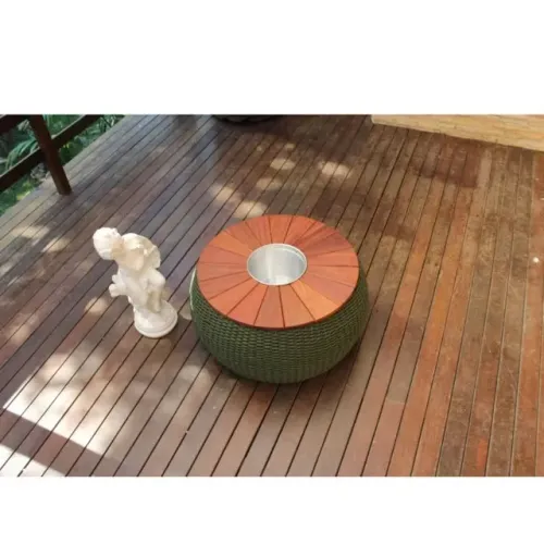 MESA DE CENTRO DE CORDA NÁUTICA - TAMPO DE MADEIRA 70CM