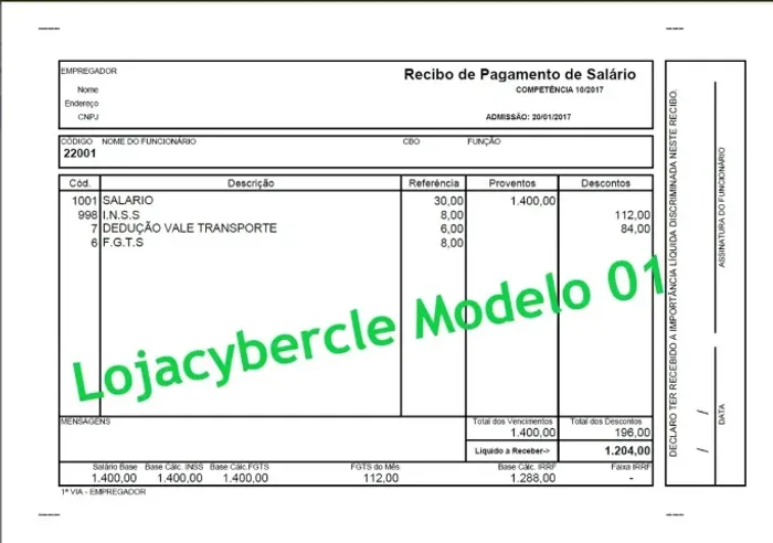 COMPROVANTE DE RENDA - CONTRA CHEQUE