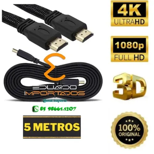 Cabo Hdmi 5 Metros 4k Ultra Hd 3D Blindado