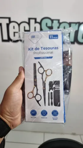Kit Tesouras Profissional em Aço Para Barbeiro com 11 peças