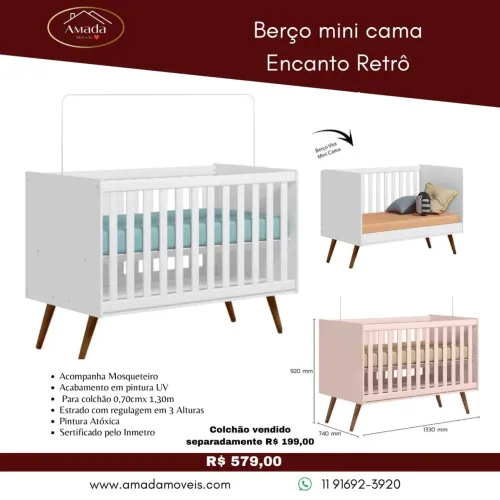 Berço Mini Cama Encanto Retrô - à pronta entrega 