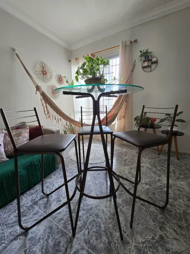 Conjunto de Mesa de Vidro Redonda 3 Cadeiras