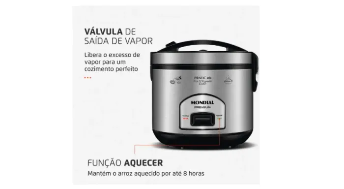 Panela Elétrica de arroz Pratic 10i Premium 10 xícaras Mondial 220v 