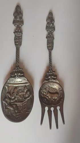 Garfo e colher em bronze decoração rústica 