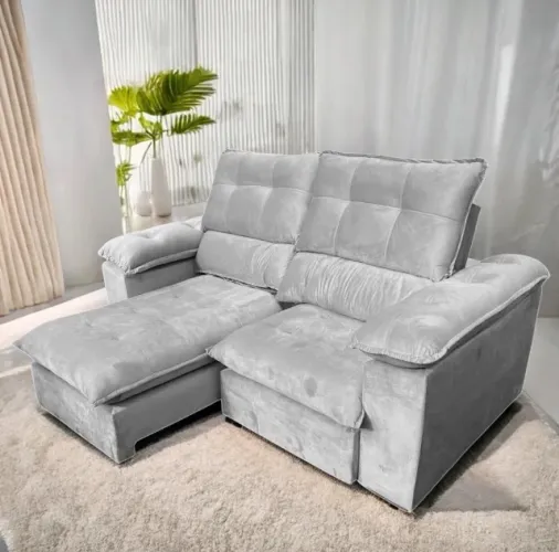 Sofá Retrátil Reclinável Astor 2,10 Prata