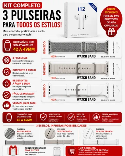 KIT PULSEIRAS SMARTWATCH E FONE I12