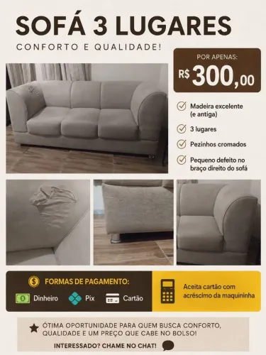 Sofá 3 lugares usado 