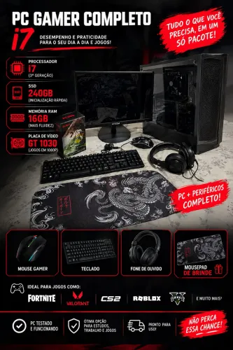 ? PC GAMER COMPLETO - I7 + GT 1030 + PERIFÉRICOS ?