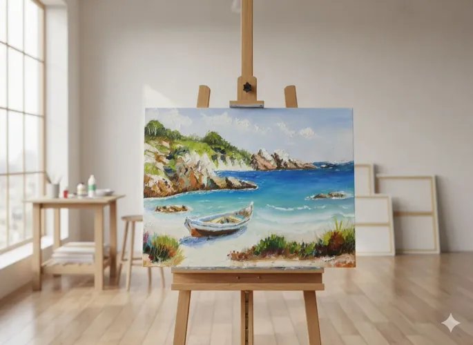 Pintura Espatulada Óleo sobre Tela 30 x 40 Cm, Paisagem Marinha