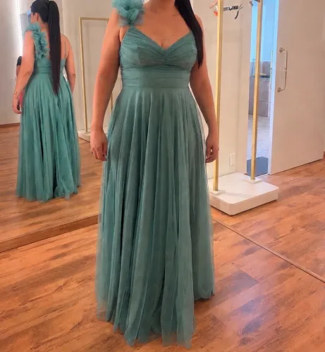 Vestido social verde menta