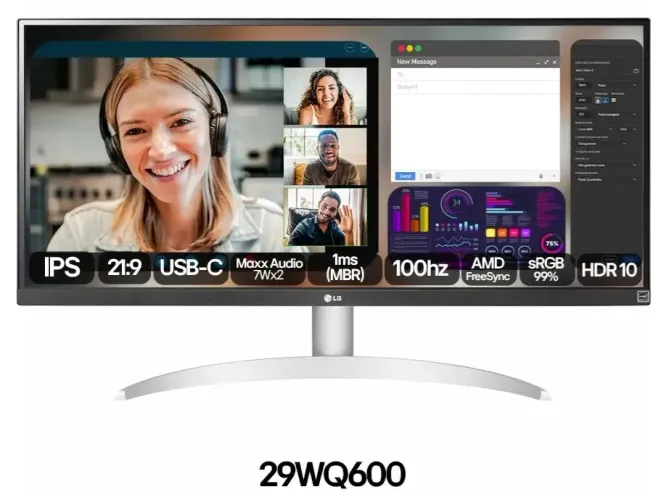 Monitor Lg Ultrawide Ips 29 Usb-c, 7wx2, 100hz, 29wq600b-w