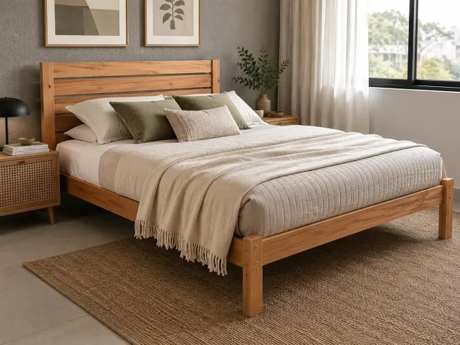 Cama de casal em madeira maciça Nova