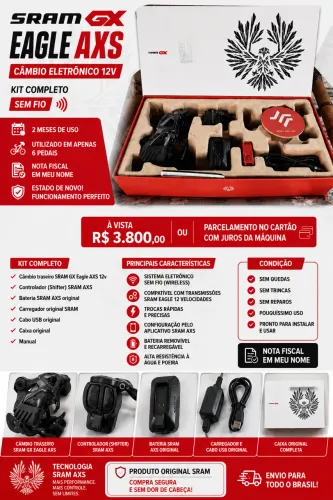 SRAM GX Eagle AXS 12v Completo + NF | Apenas 6 Usos | Estado de Novo
