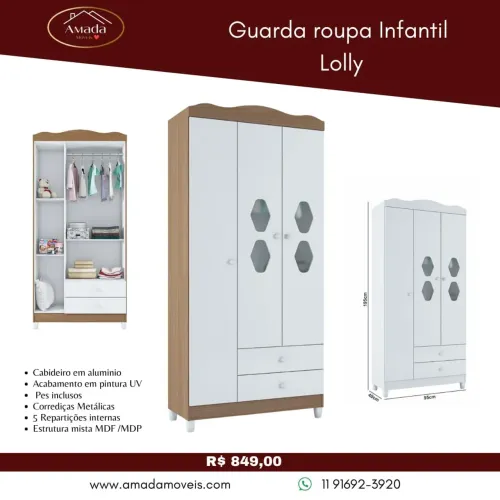 Guarda roupa infantil Lolly - à pronta entrega