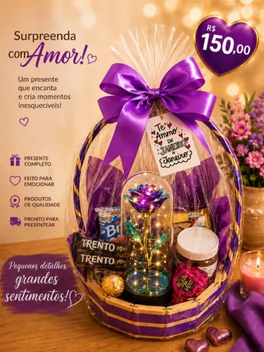 Cesta e canecas para o dia dos namorados