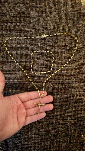 Corrente + pulseira + pingente MOEDA ANTIGA