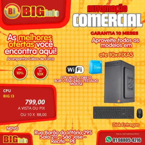 Computador Cpu Intel I3 8gb Ssd 240gb Hdmi Pronta Entrega Em ate 10x Fixas