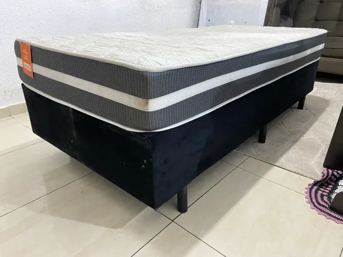 Cama Box Solteiro Colchão Molas Qatar 88x188x60cm Branco / Preto - Suporta até 150Kg