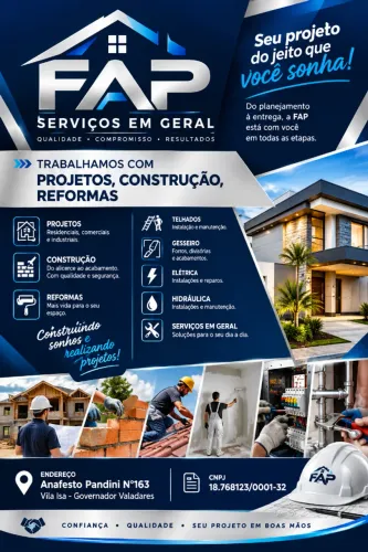 construção, reformas, elaboração de projetos de engenharia, serviços em geral
