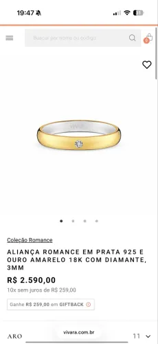 Vendo Aliança de casamento ouro com prata e diamante da vivara