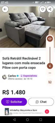 Sofá 2 lugares retrátil
