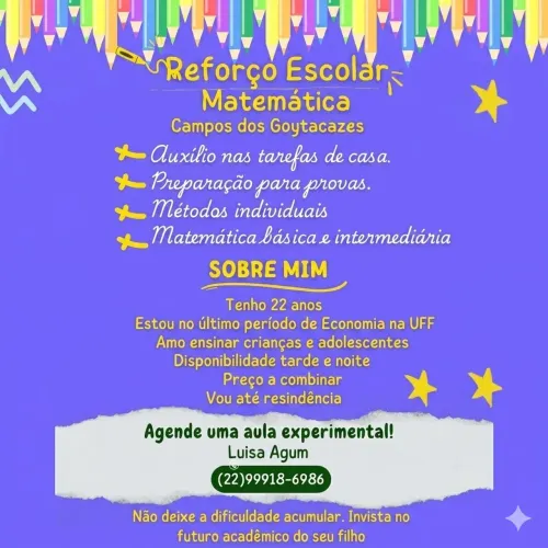 Reforço escolar em Matemática 