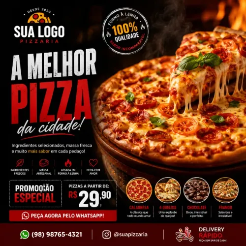Crio artes profissionais para Instagram, cardápios digitais e sites modernos para pizzaria