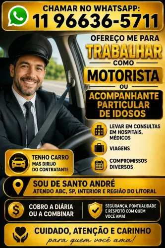Ofereço me como Motorista particular ou Acompanhante de Idosos