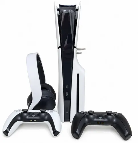 PS5 slim 1Tb c/ leitor de Disco + 2 Controles (Midnight + branco) + Headset Pulse
