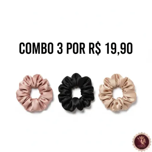 Combo 3 Xuxinhas de Cetim Anti-Frizz - Cores Variadas - Atelier Lumivie