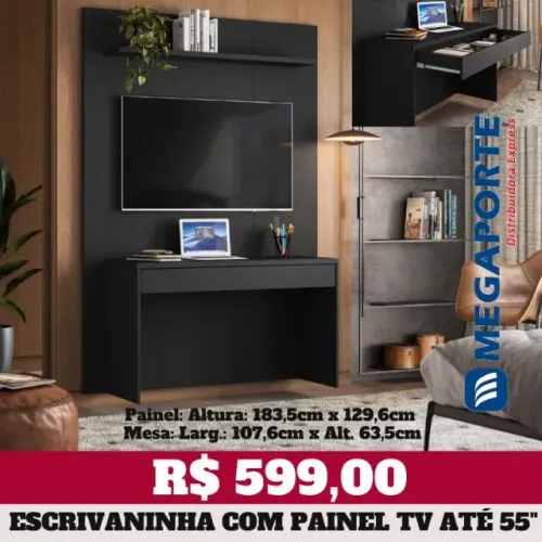 Mesa Escrivaninha Suspenca com Painel para TV até 65" (Novo) Entrega Grátis!