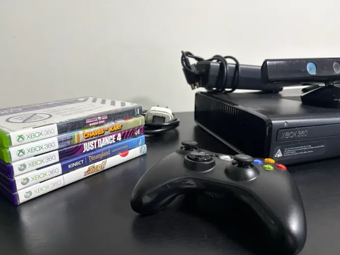 Xbox 360 Slim + Kinect + Controle Original + 5 Jogos