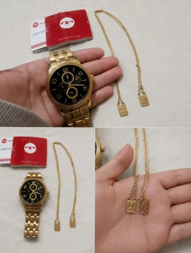 Vendo relógio technos original e cordão banhado a ouro com pingente de ouro 