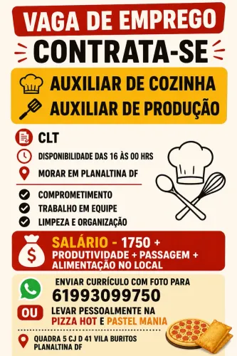 Emprego - 4 Vgas para auxiliar de cozinha 