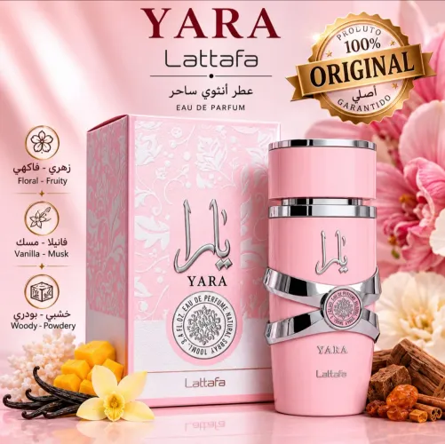 Perfume árabe Yara Rosa Lattafa Eau de Parfum 100ml Feminino Original