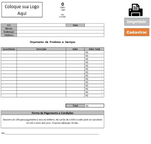 Planilha De Orçamento E Ordem De Serviço