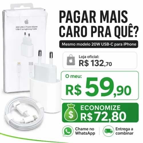 ? **VENDO CARREGADOR RÁPIDO 20W PARA IPHONE + CABO!**