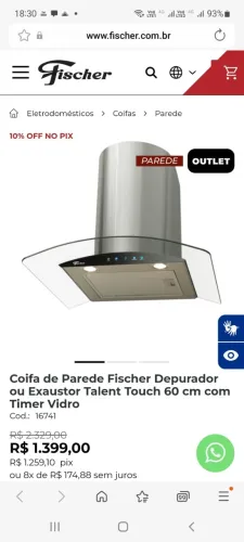 Coifa de Parede Fischer Depurador ou Exaustor 60cm