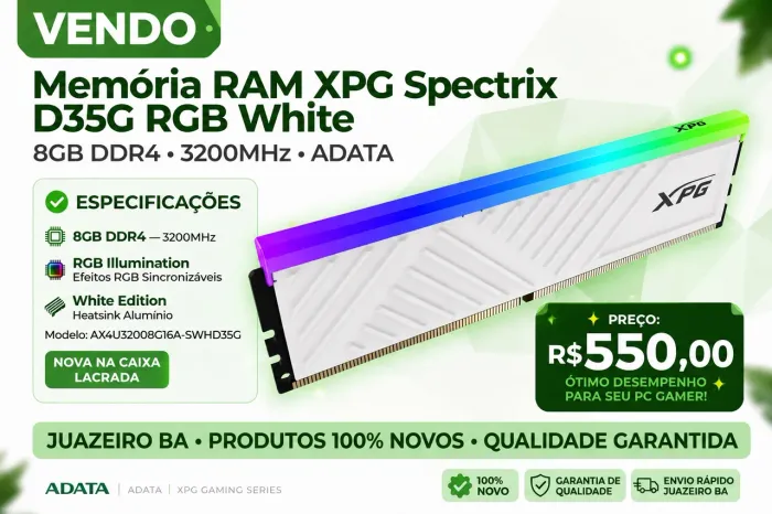 ? MEMÓRIA RAM XPG SPECTRIX D35G RGB WHITE ? 8GB DDR4 3200MHz ?