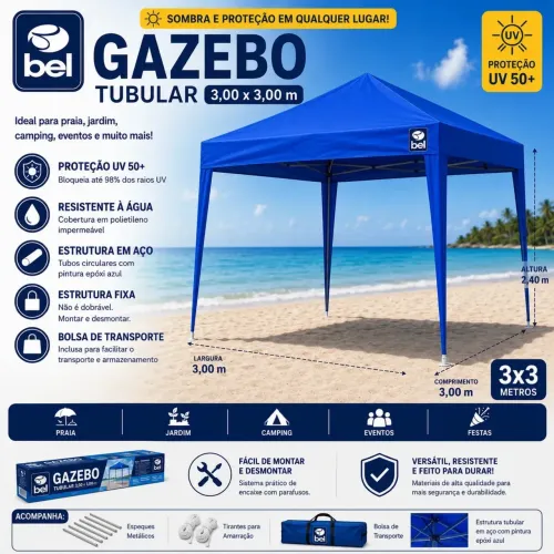 Tenda Gazebo Tubular 3x3 Praia Jardim Camping Uv 60 Fps