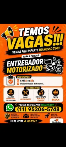 Vaga para motoboy no parque novo mundo,ZN