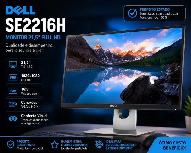 Monitor Dell SE2216H 21,5? Full HD | Perfeito Estado | HDMI + VGA | Pronto para Uso