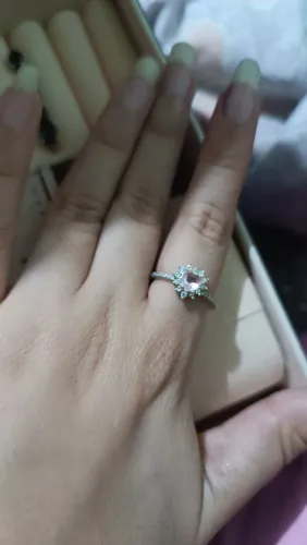 anel solitário prata 925 coração rosa cravejado com zircônias incolores