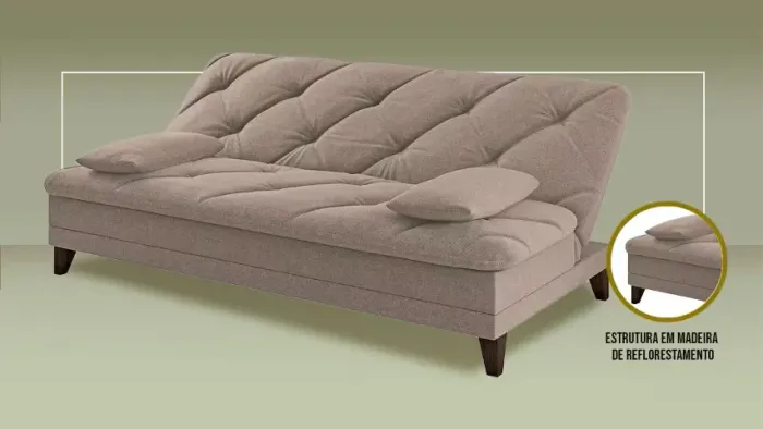Sofá-Cama 3 Lugares Linoforte Jamile com Encosto Reclinável em Tecido Suede - 188cm de Lar