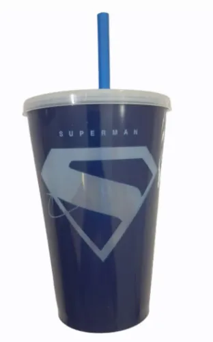 Copo Superman filme DC 2025 Plástico com tampa e canudo