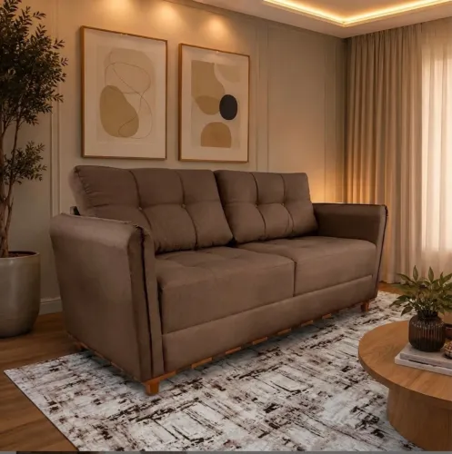 Sofá Living MJ141 1,80m em Linho Marrom