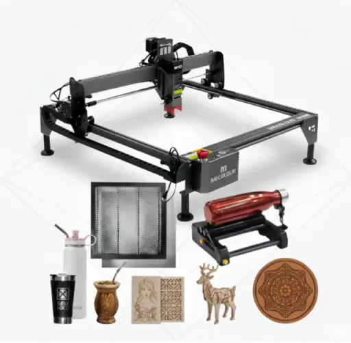 Máquina de Gravação e Corte a Laser Mecolour M6W 6W com pistões m10 e m6. Montada.