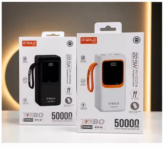 Power Bank Com Grande Capacidade 50000mAh BTE-61 22,5W Carregamento Rápido