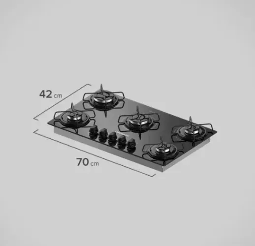 Cooktop 5 Bocas Continental a Gás de Vidro Temperado Preto (KC5GP) - Bivol