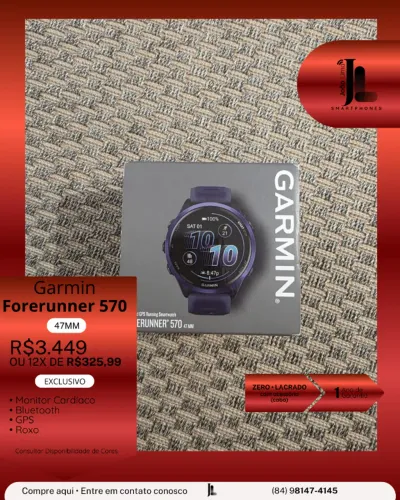 GARMIN FORERUNNER 570, 47MM, ROXO, LACRADO, EXCLUSIVO!